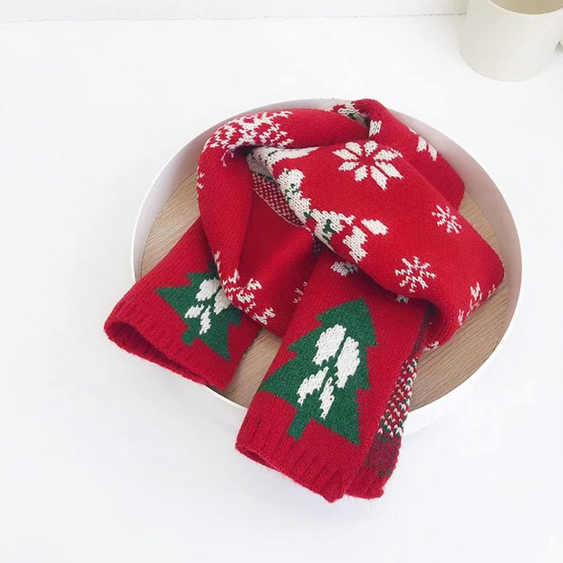 Felite Fnn Kids Christmas Reindeer Snowflake Scarf Fall Winter Warm Knit Scarf - Image 2